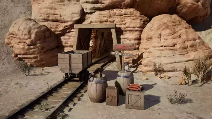Desert Mining Props Low-poly 3D model