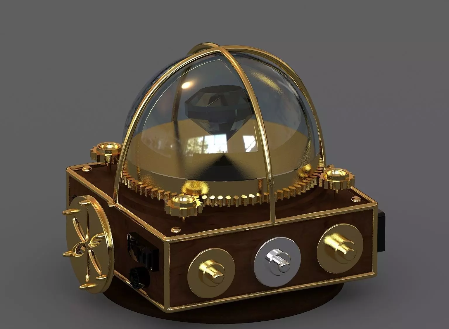 Compass steampunk device with glass dome Free 3D model