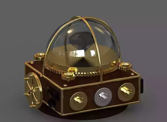 Compass steampunk device with glass dome