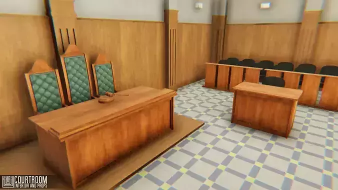 Courtroom - interior and props Low-poly 3D model