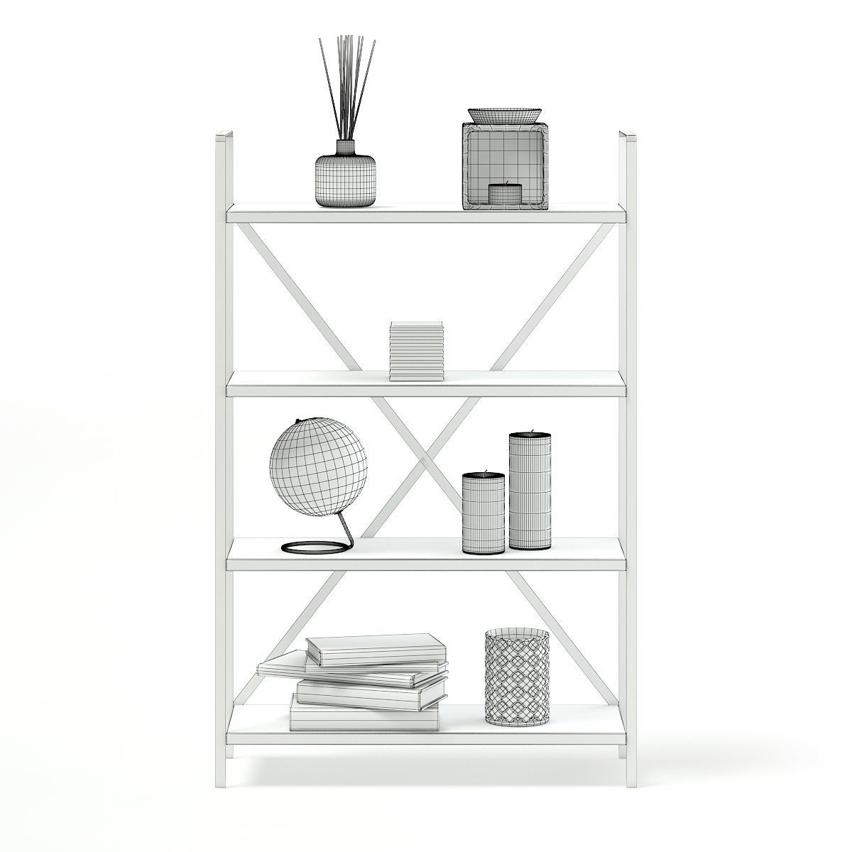 Bookshelf with Decorations 3D model_1