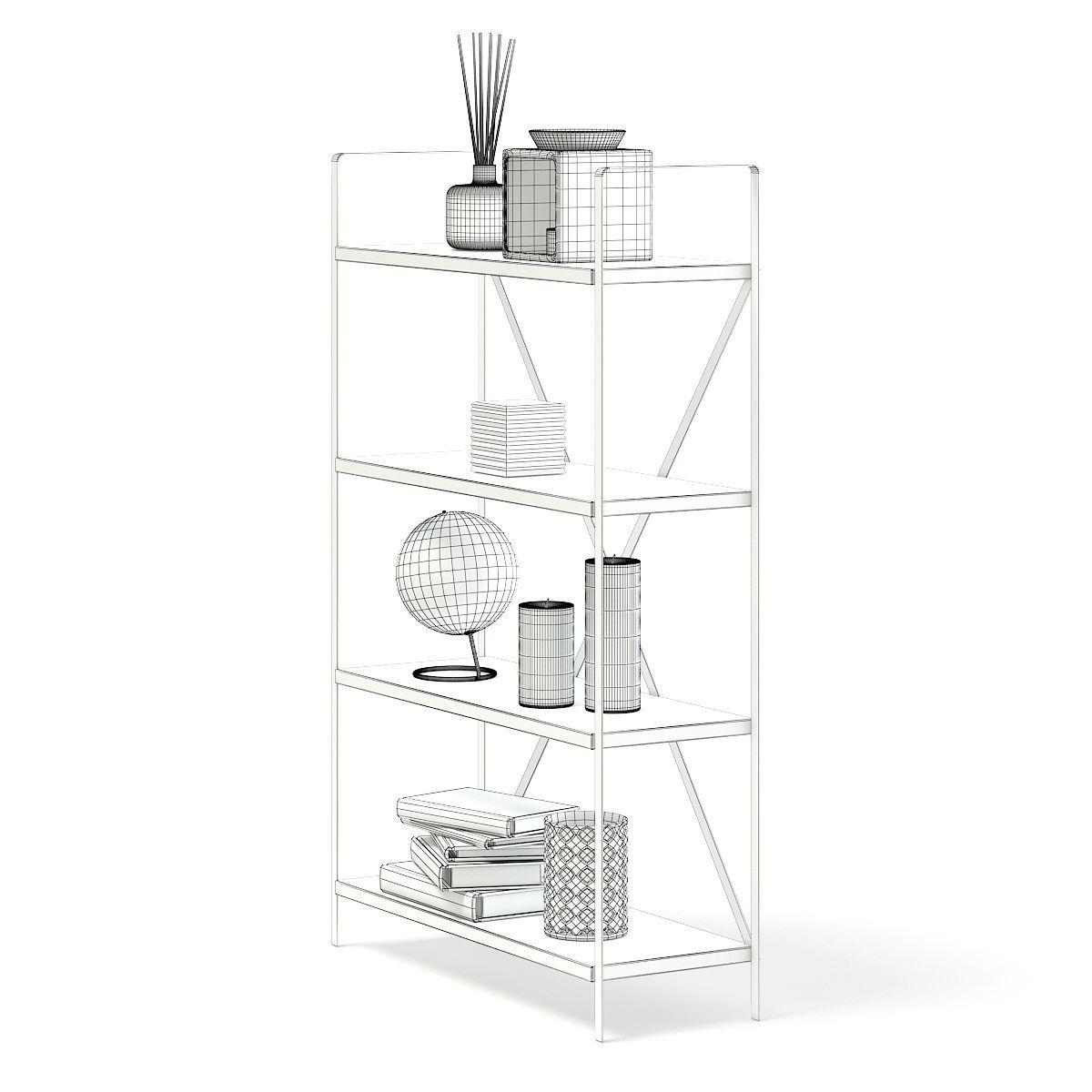 Bookshelf with Decorations 3D model_5