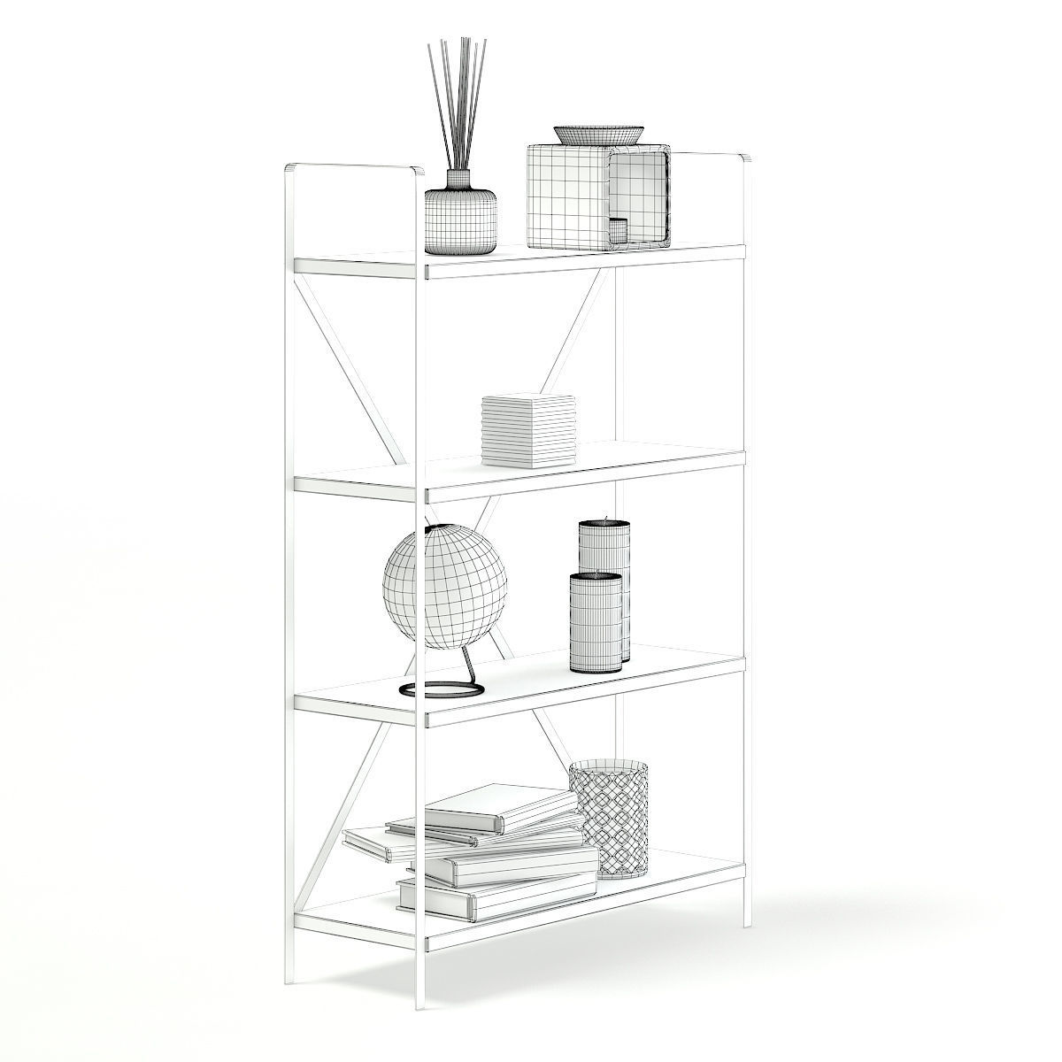 Bookshelf with Decorations 3D model_3