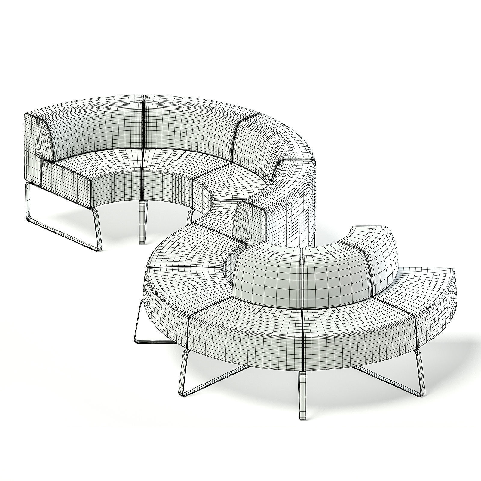 Red Fabric Waiting Sofa 3D model_1