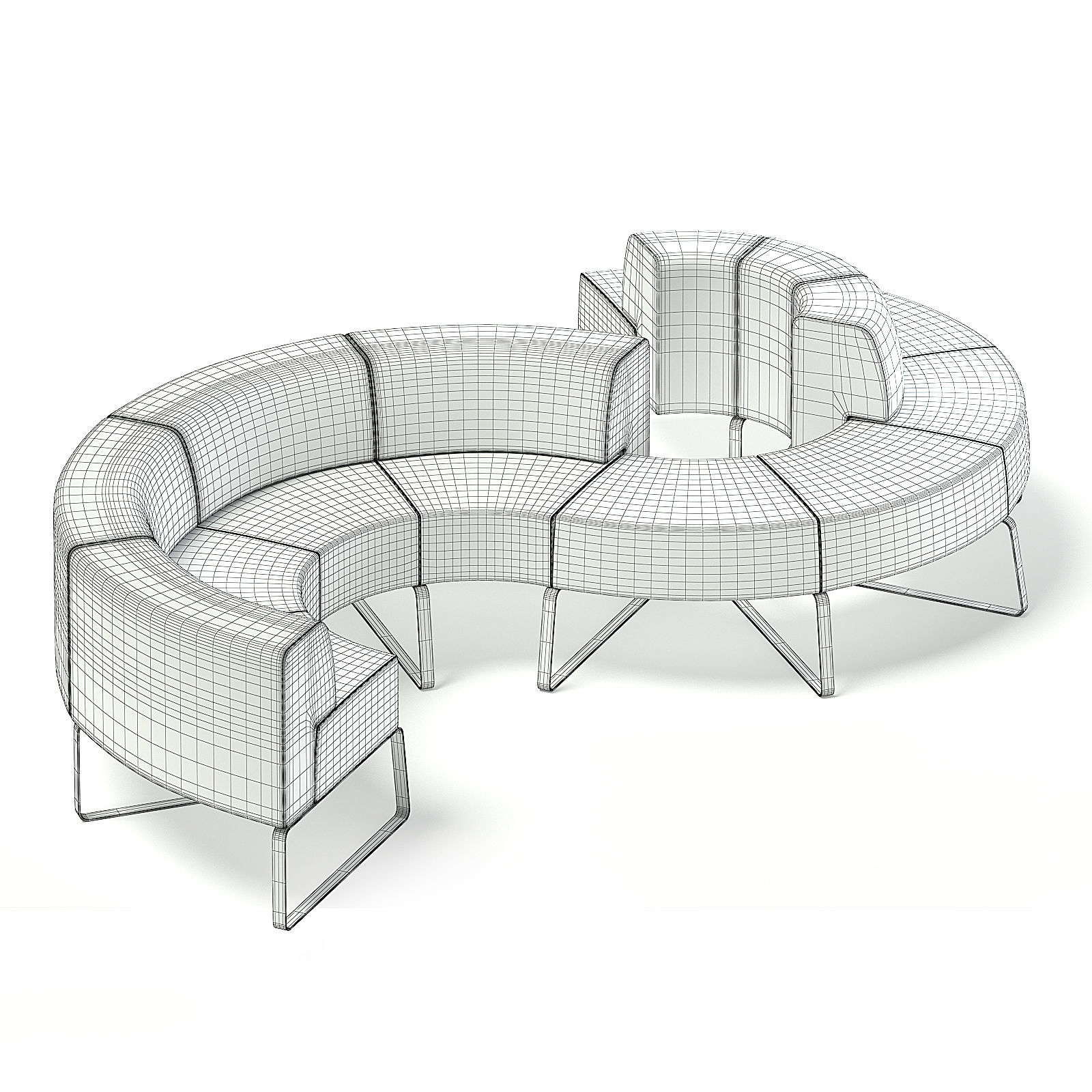 Red Fabric Waiting Sofa 3D model_3