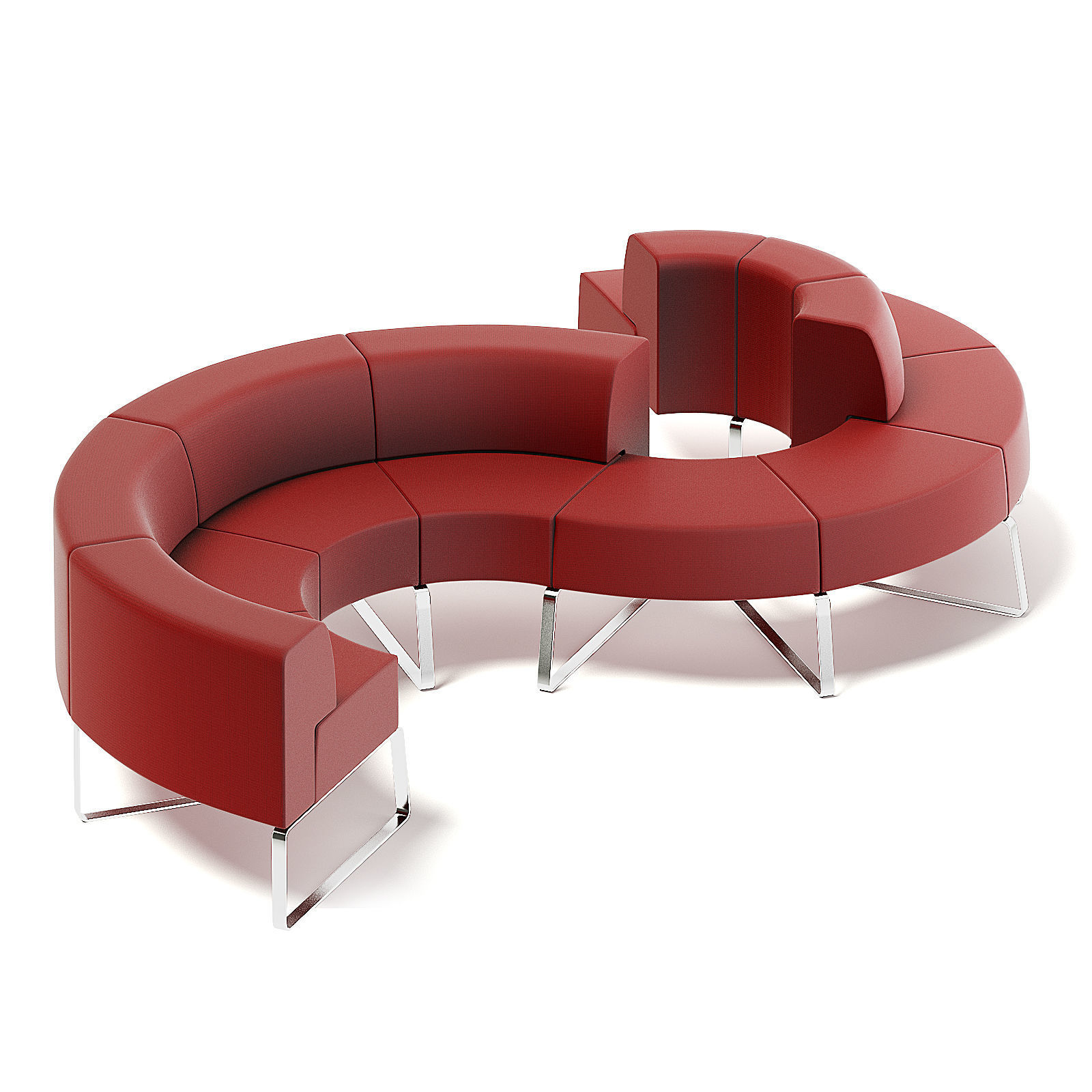 Red Fabric Waiting Sofa 3D model_2