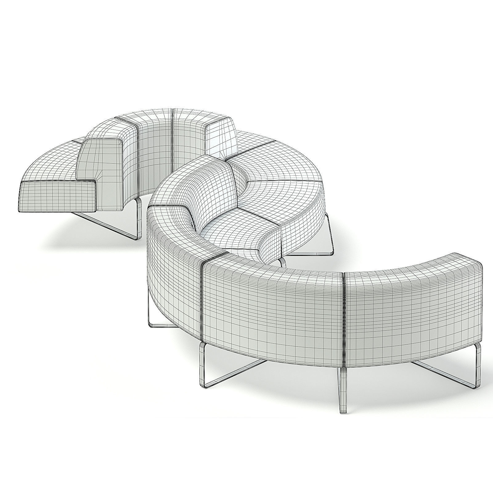 Red Fabric Waiting Sofa 3D model_5