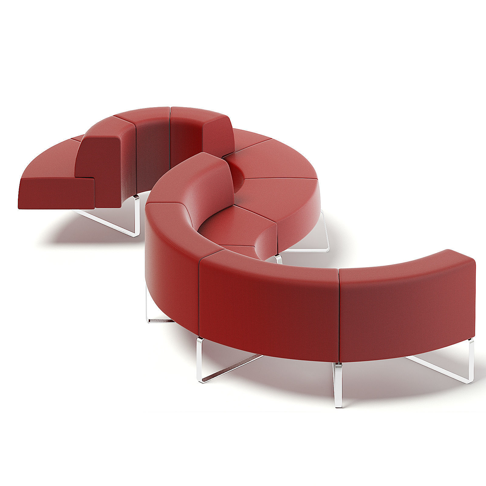 Red Fabric Waiting Sofa 3D model_4