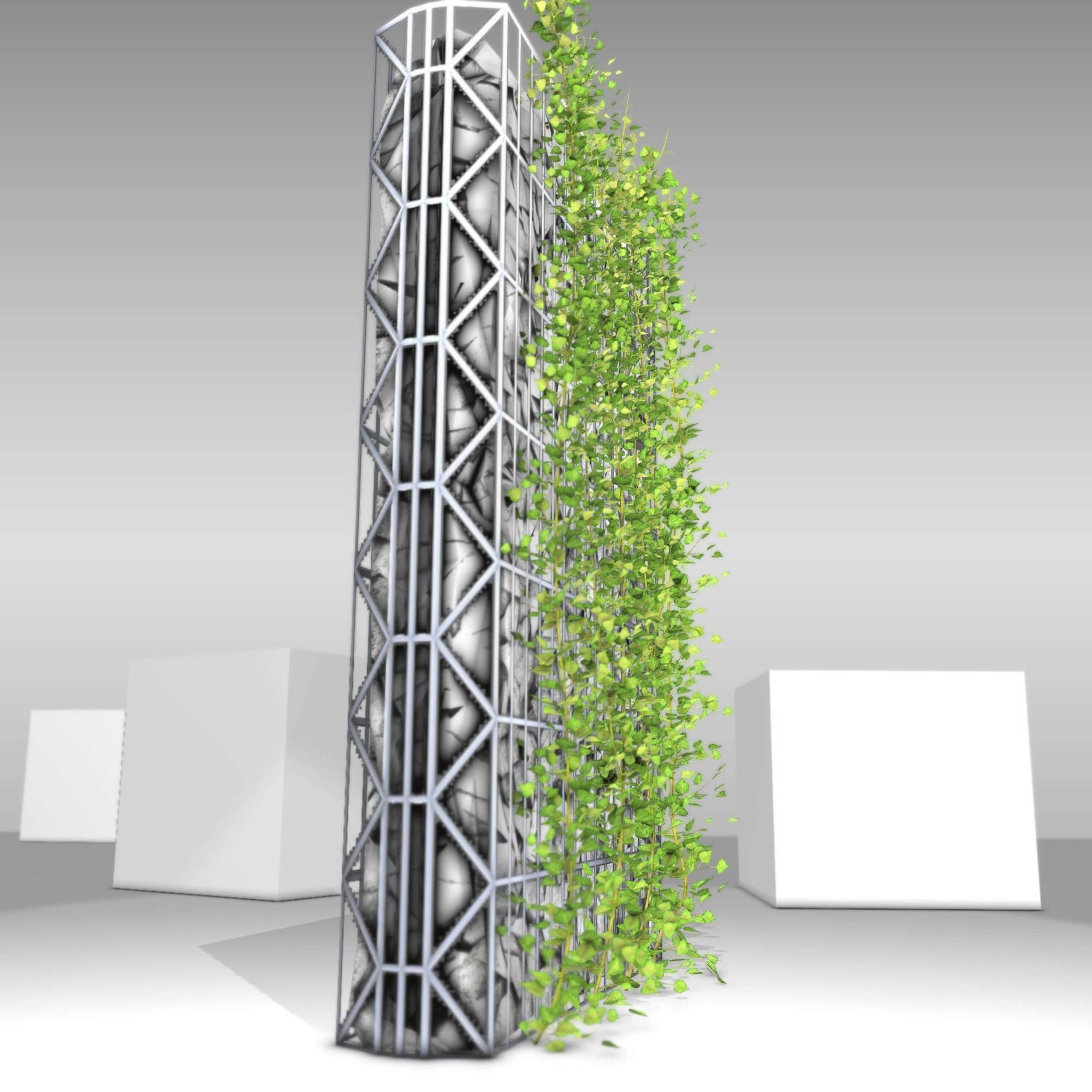 Ivy Vine on Gabion Wall - Version 1 Low-poly 3D model_10