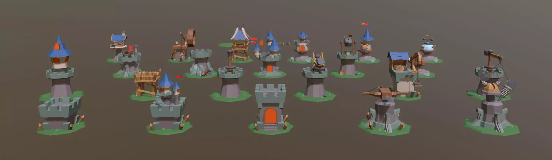 Defense Set 1 of miniature castles and towers Low-poly 3D model_0