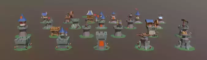 Defense Set 1 of miniature castles and towers
