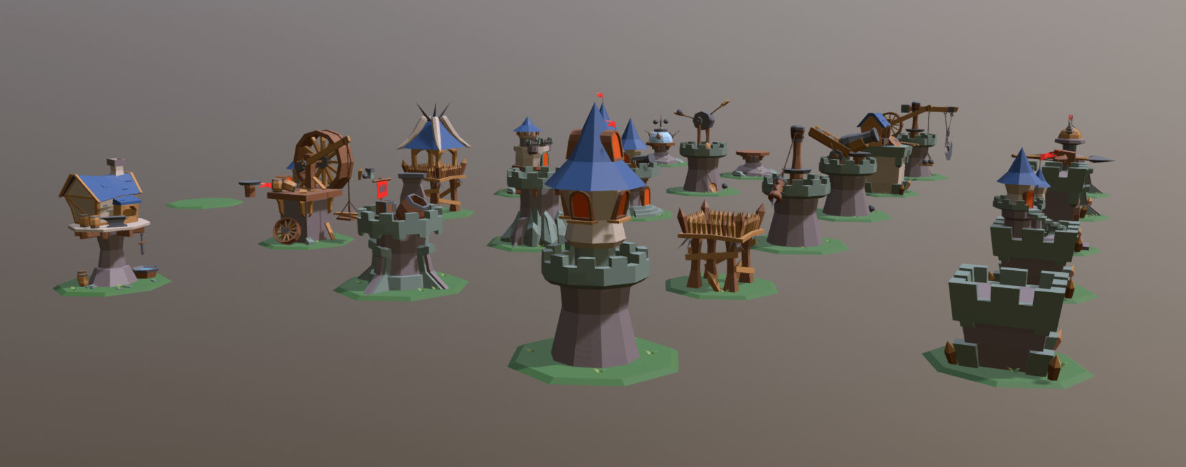 Defense Set 1 of miniature castles and towers Low-poly 3D model_4