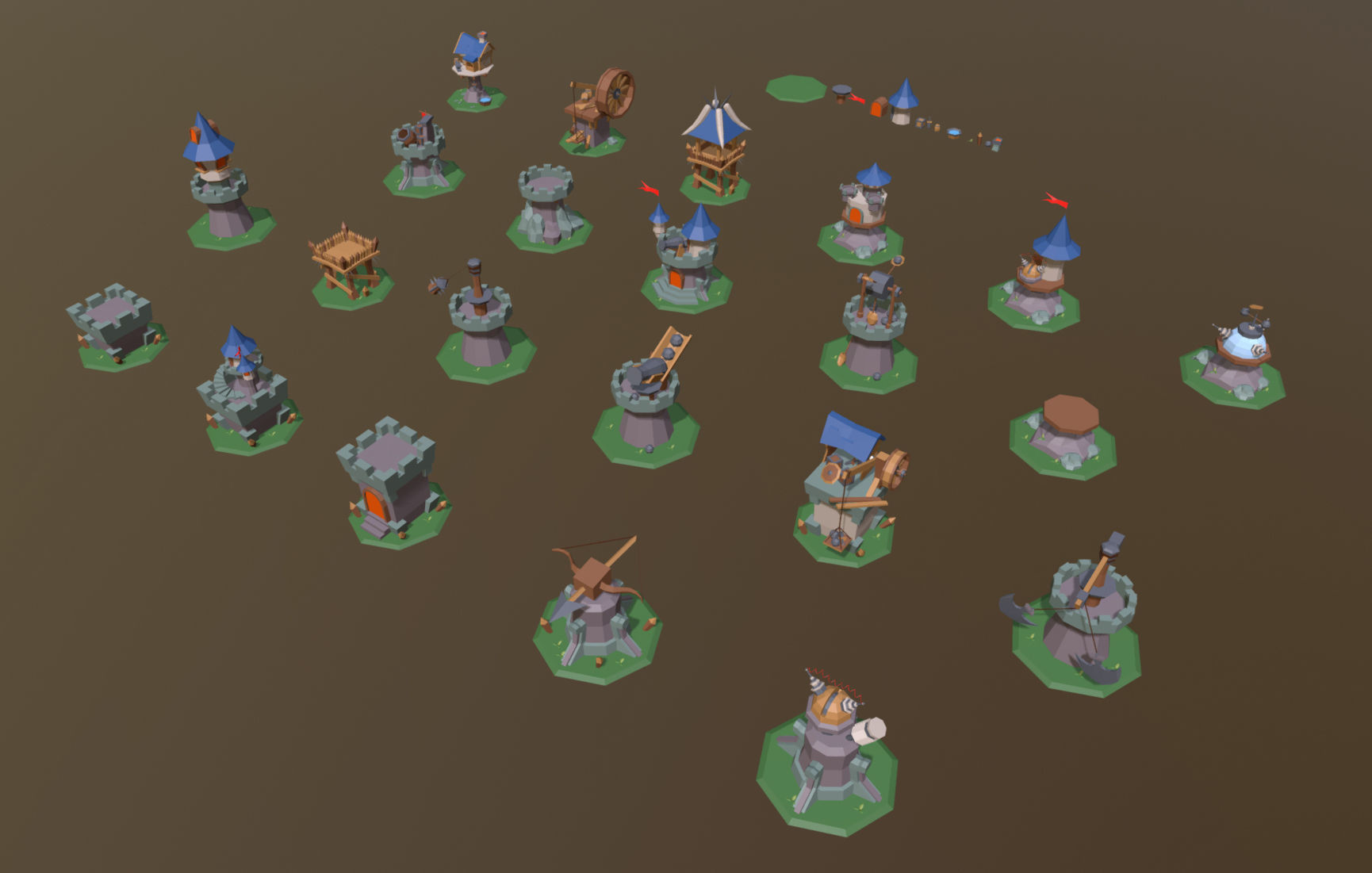 Defense Set 1 of miniature castles and towers Low-poly 3D model_3