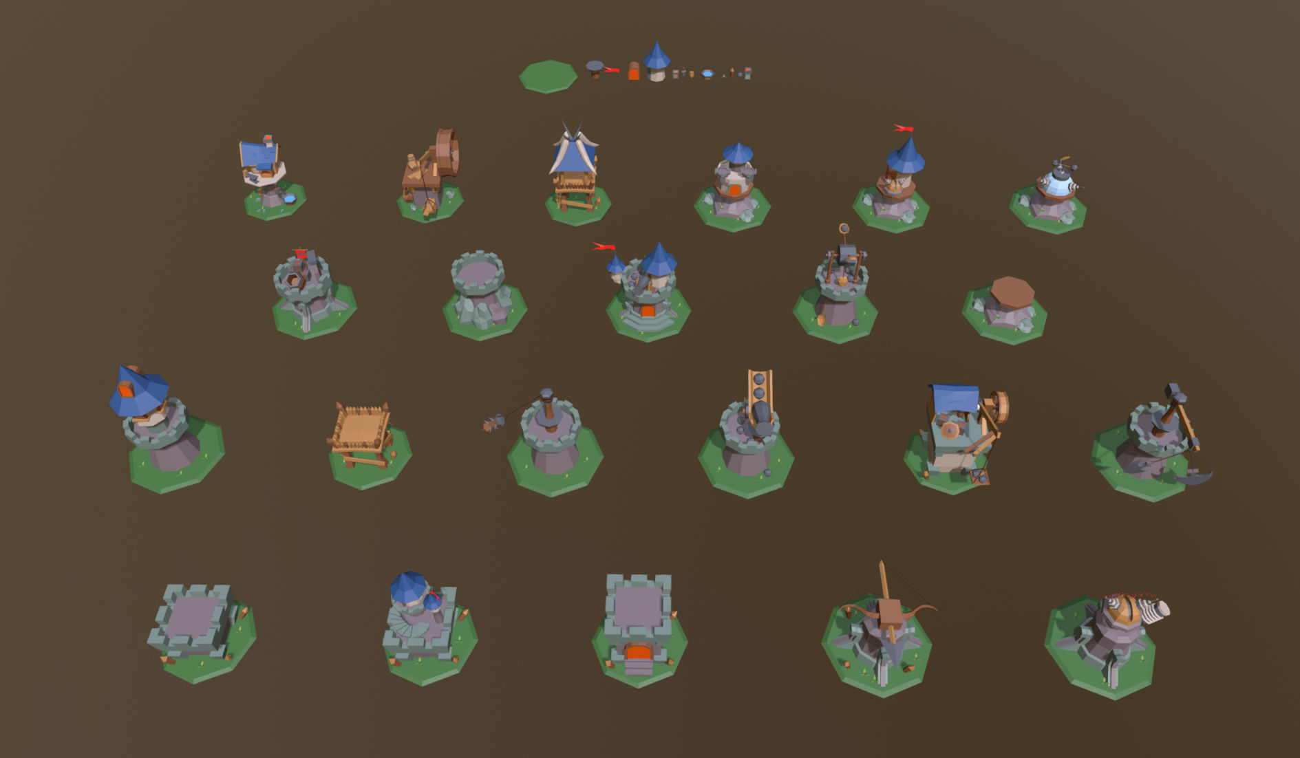 Defense Set 1 of miniature castles and towers Low-poly 3D model_2