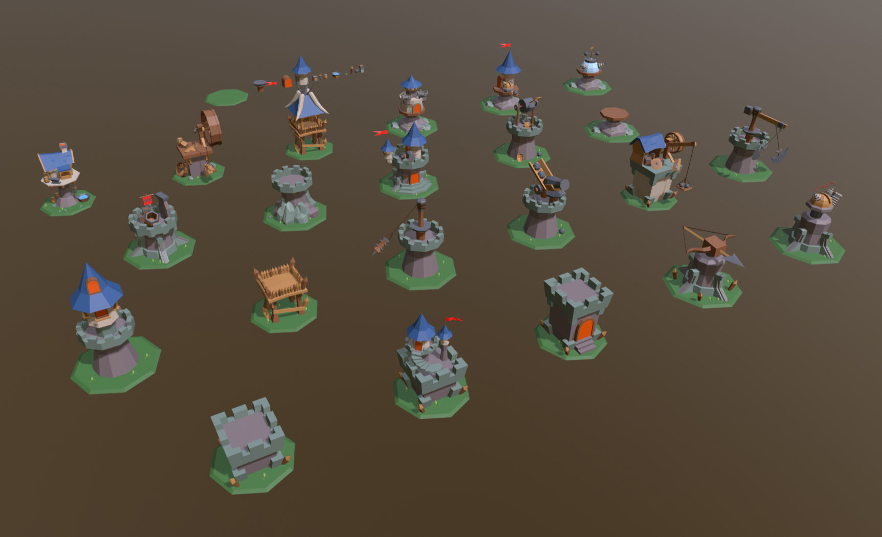 Defense Set 1 of miniature castles and towers Low-poly 3D model_5