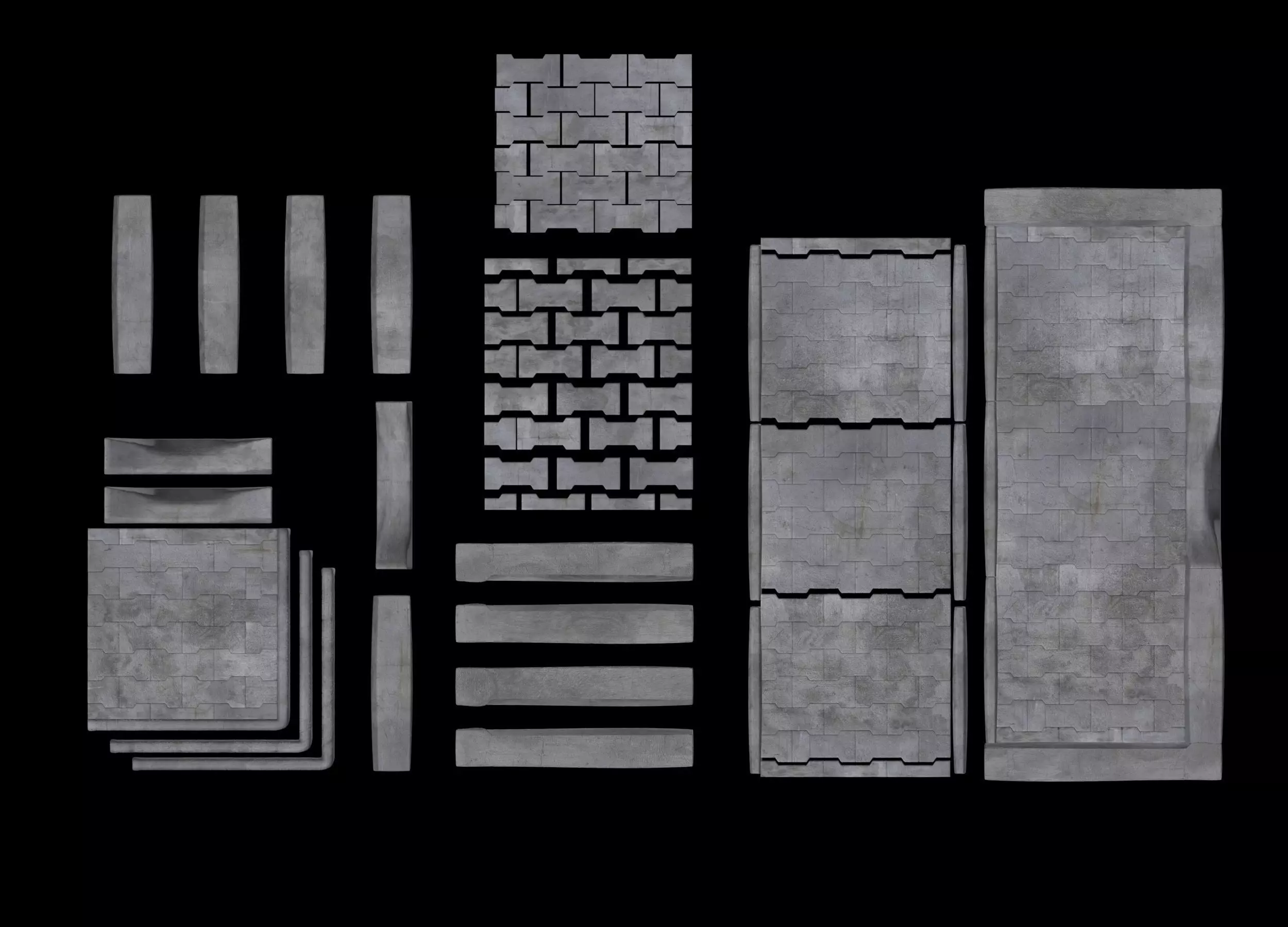 Set of pavement modular sett 3D model