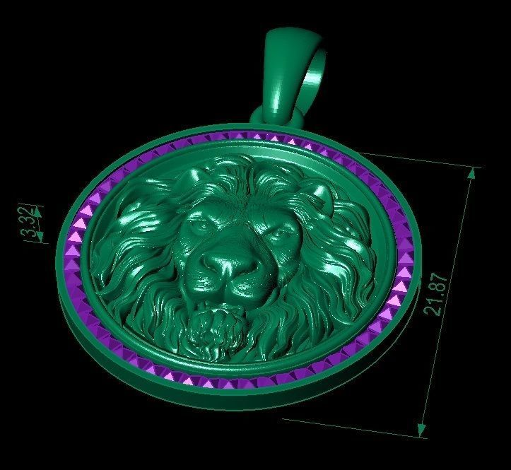pendant with angry lion  3D print model_2