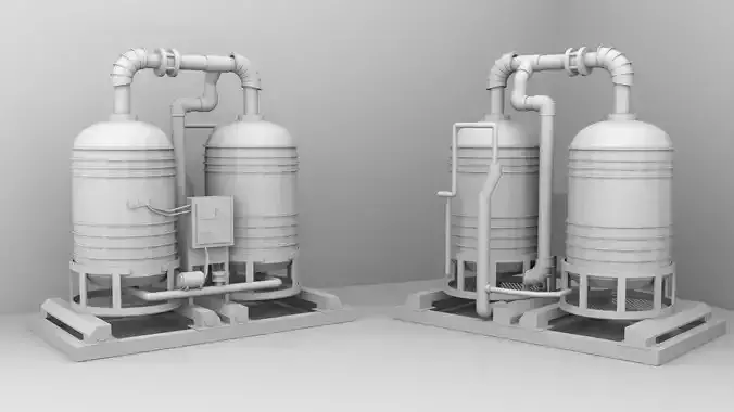 Tank low poly model two air compressors