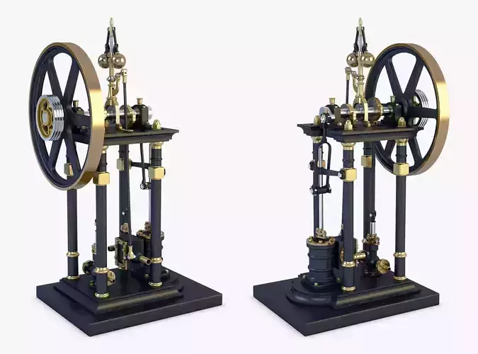 Classic Beam Steam Engine with Flywheel M1 3D model