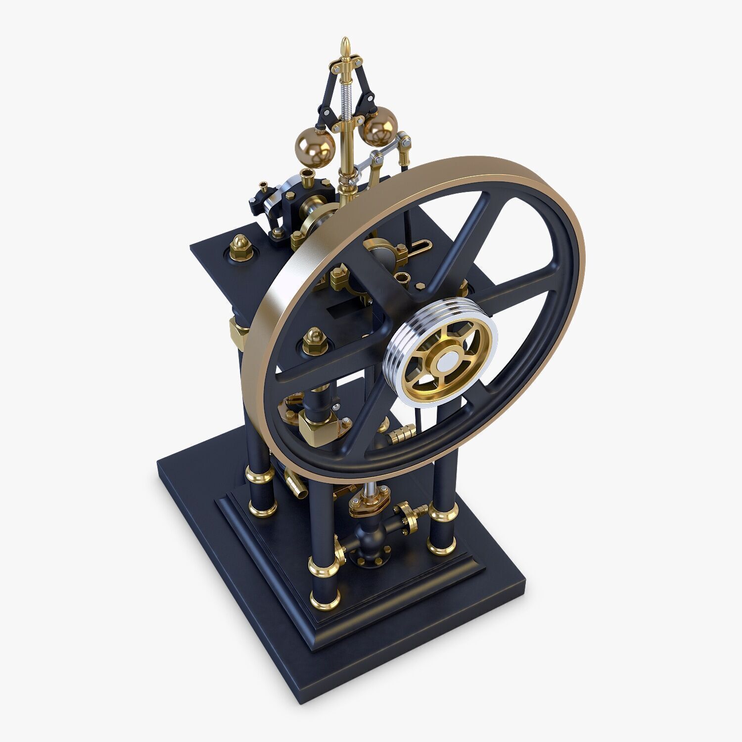 Classic Beam Steam Engine with Flywheel M1 3D model_3