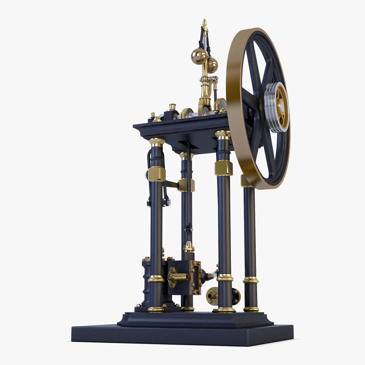 Classic Beam Steam Engine with Flywheel M1 3D model_11