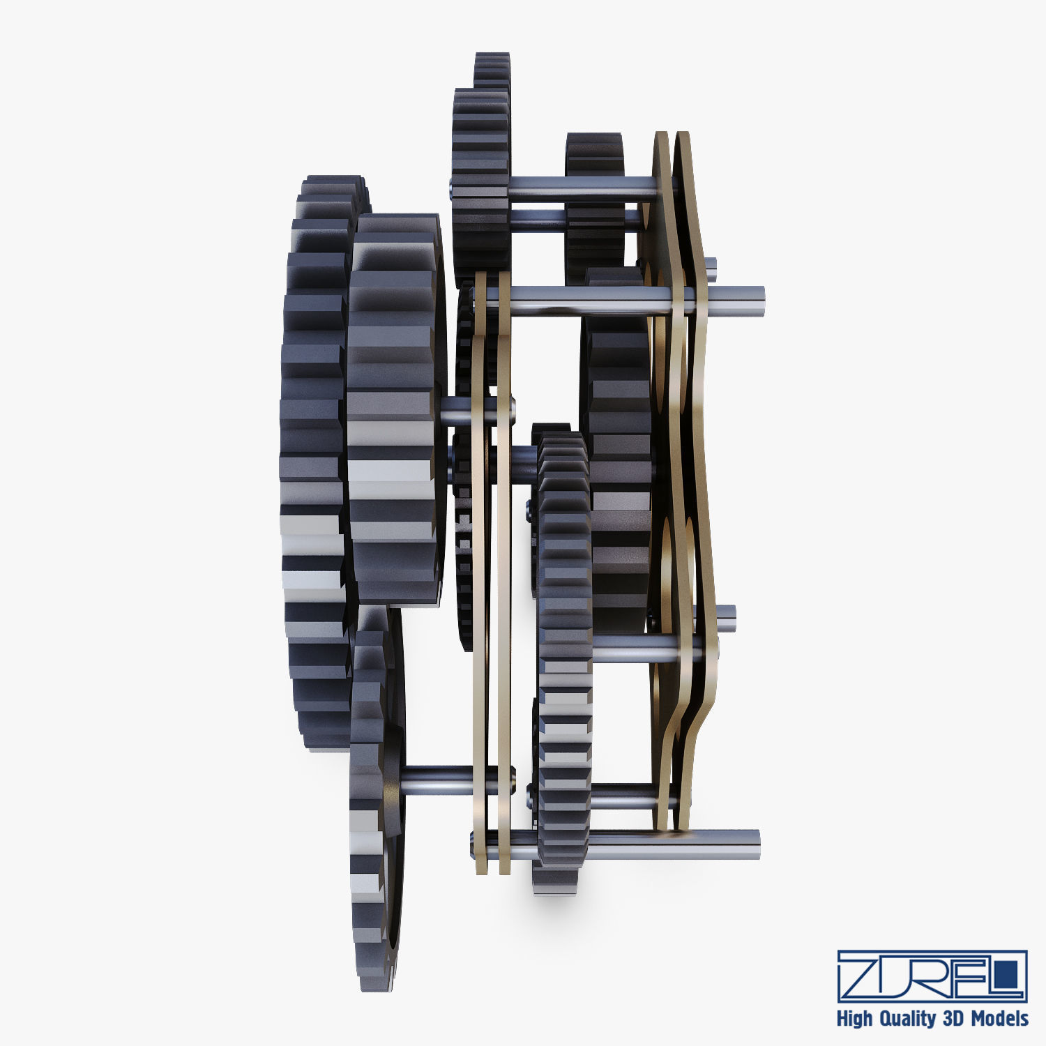 Gear Mechanism Low Poly v 8 Low-poly 3D model_9