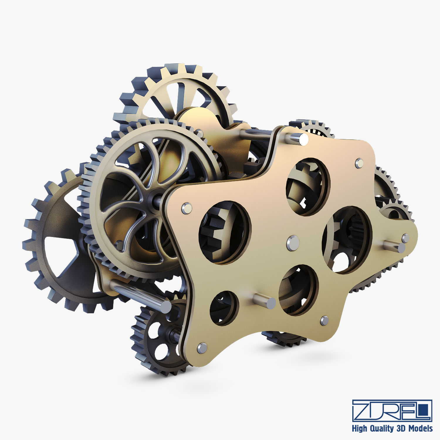 Gear Mechanism Low Poly v 8 Low-poly 3D model_1