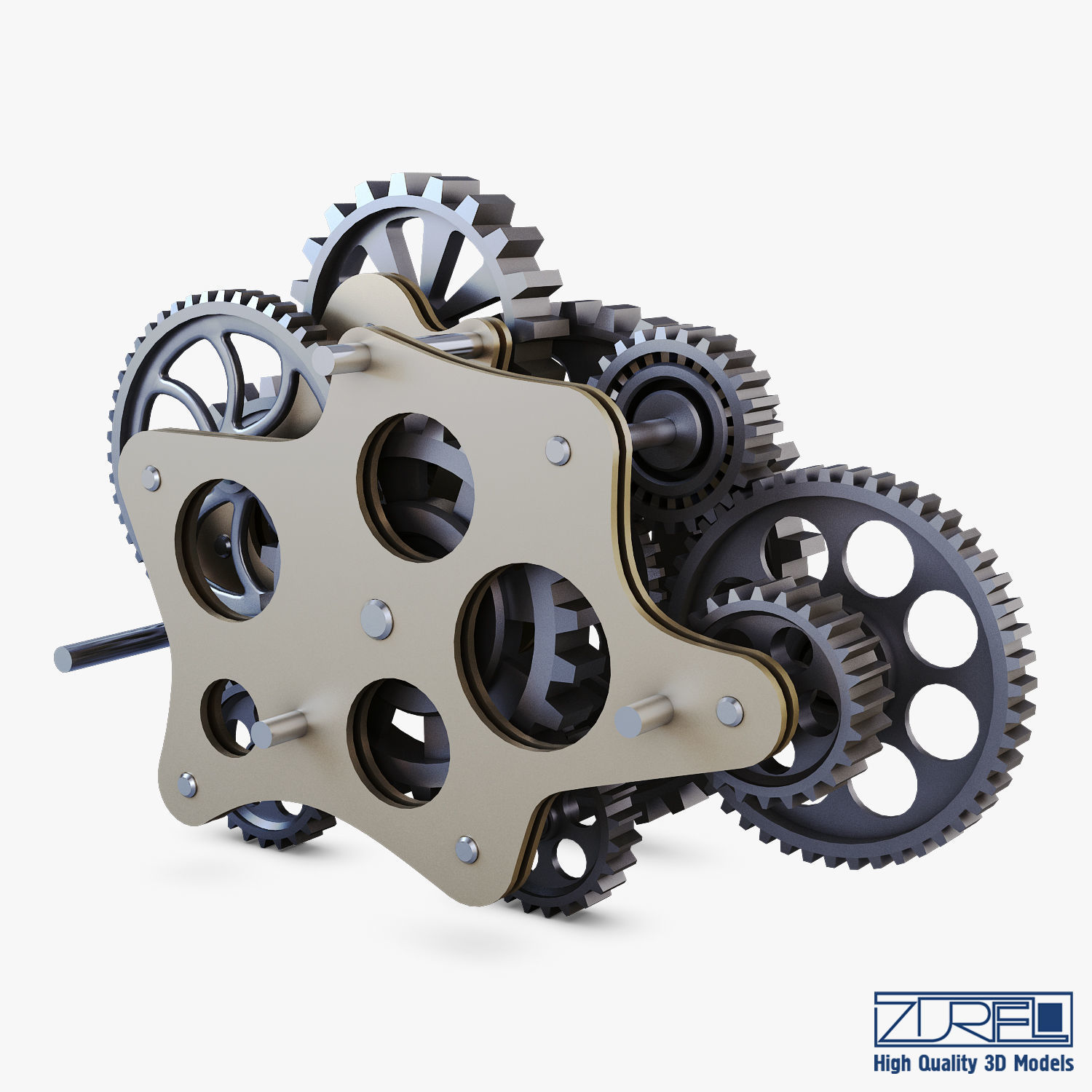 Gear Mechanism Low Poly v 8 Low-poly 3D model_3