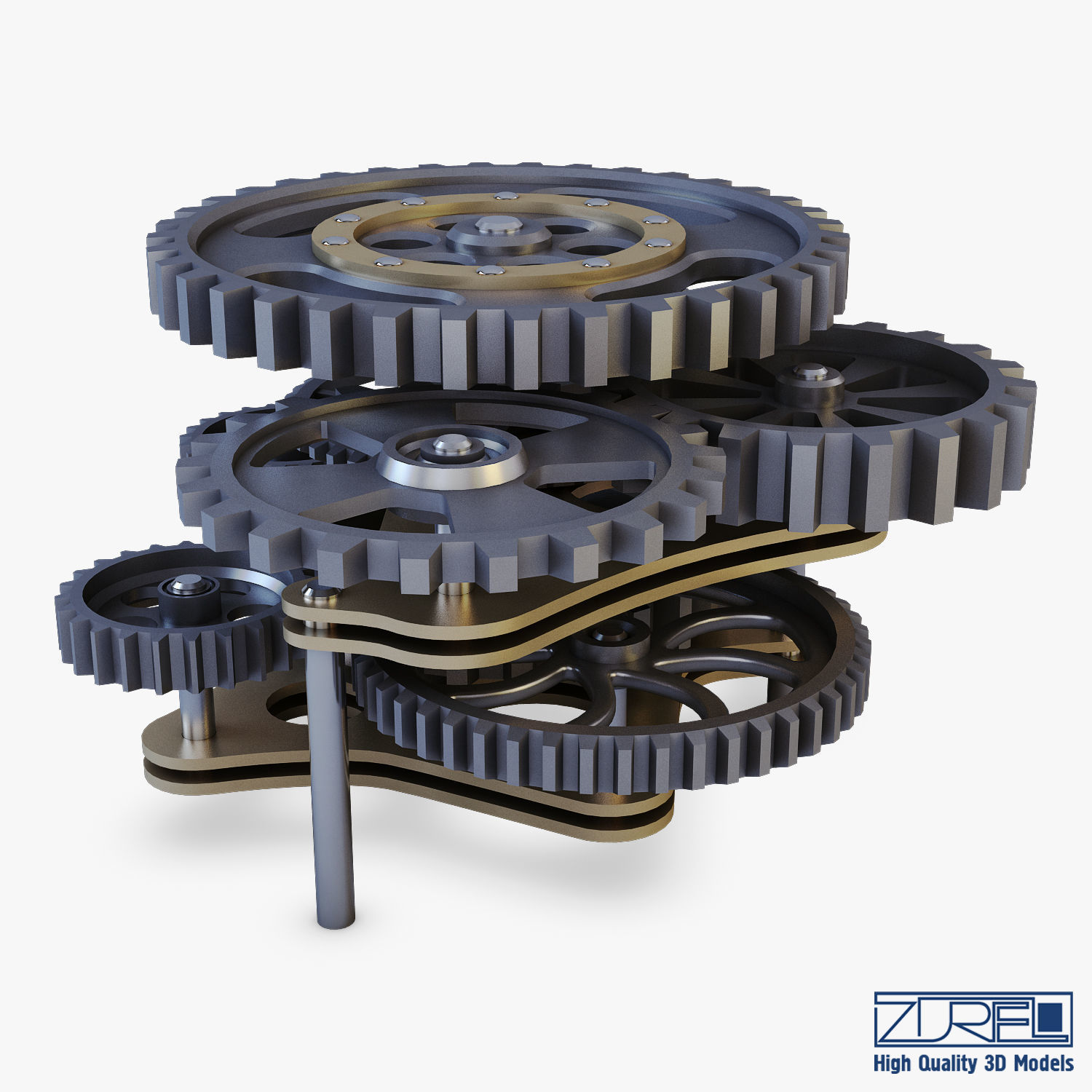 Gear Mechanism Low Poly v 8 Low-poly 3D model_13