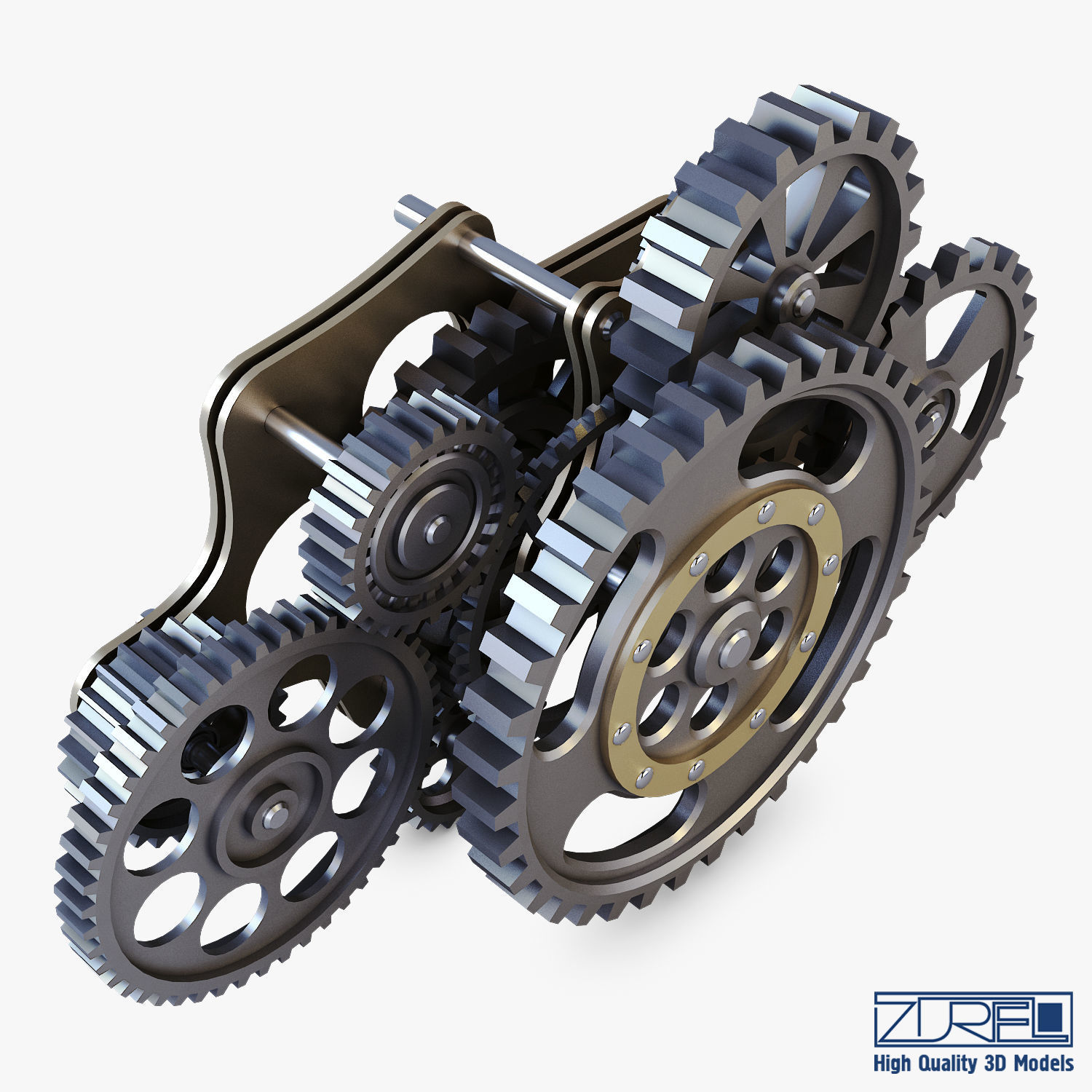 Gear Mechanism Low Poly v 8 Low-poly 3D model_6