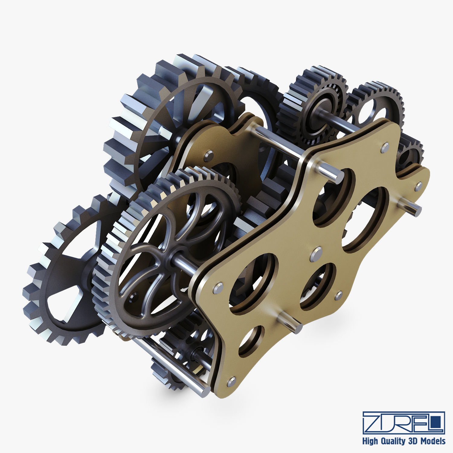 Gear Mechanism Low Poly v 8 Low-poly 3D model_7