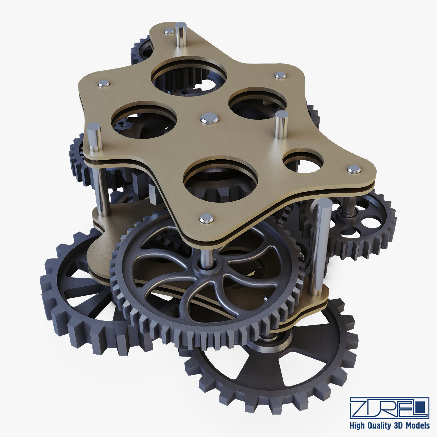 Gear Mechanism Low Poly v 8 Low-poly 3D model_14