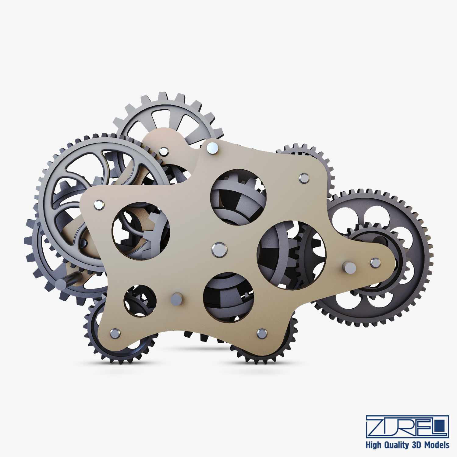 Gear Mechanism Low Poly v 8 Low-poly 3D model_5