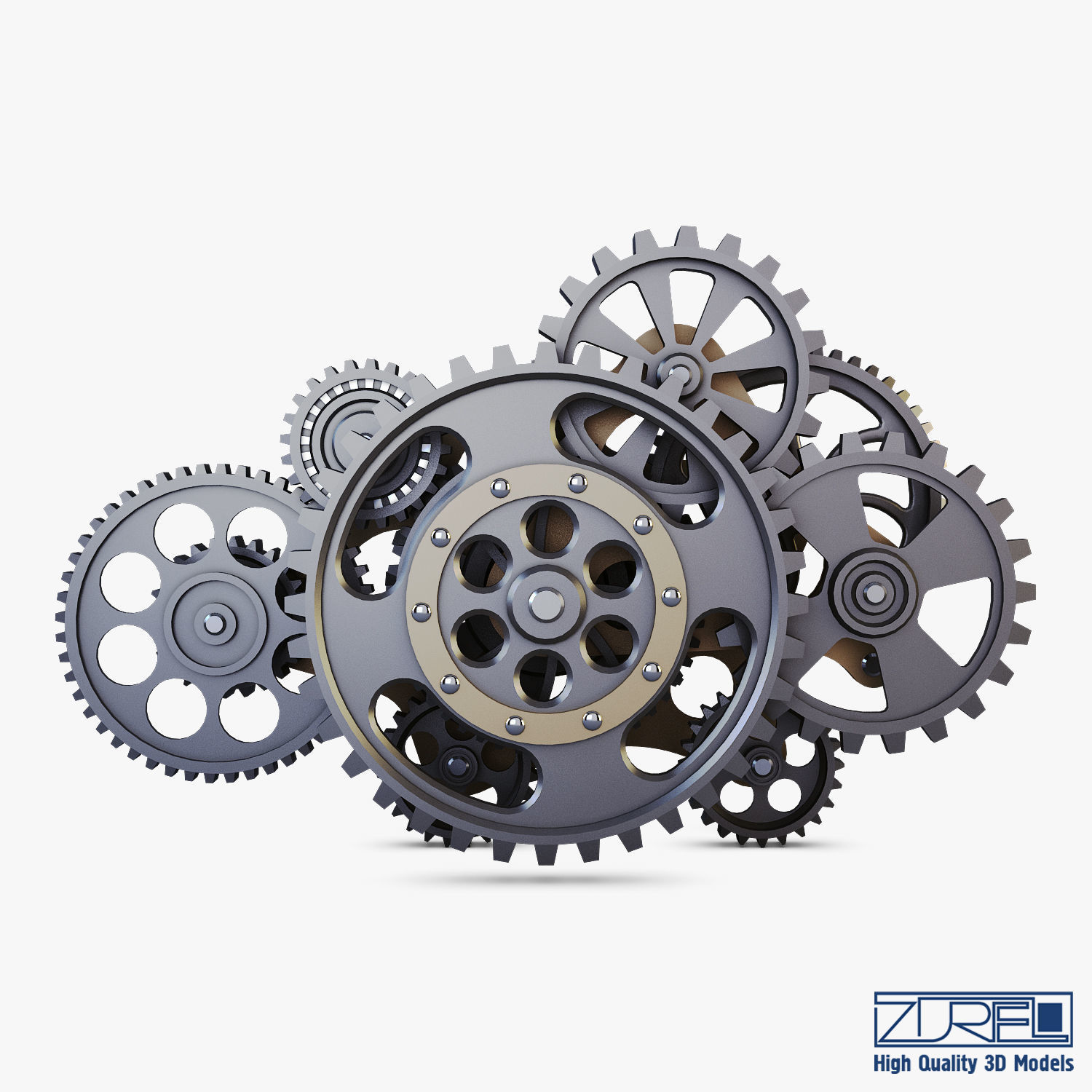 Gear Mechanism Low Poly v 8 Low-poly 3D model_4