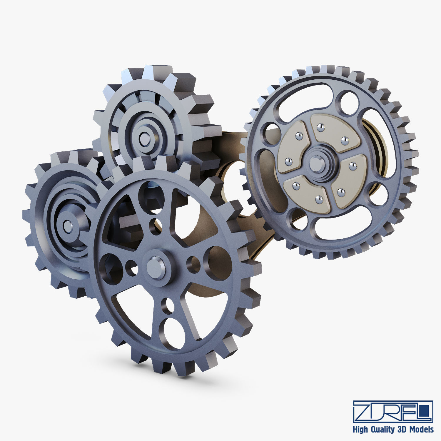 Gear Mechanism Low Poly v 6 Low-poly 3D model_2