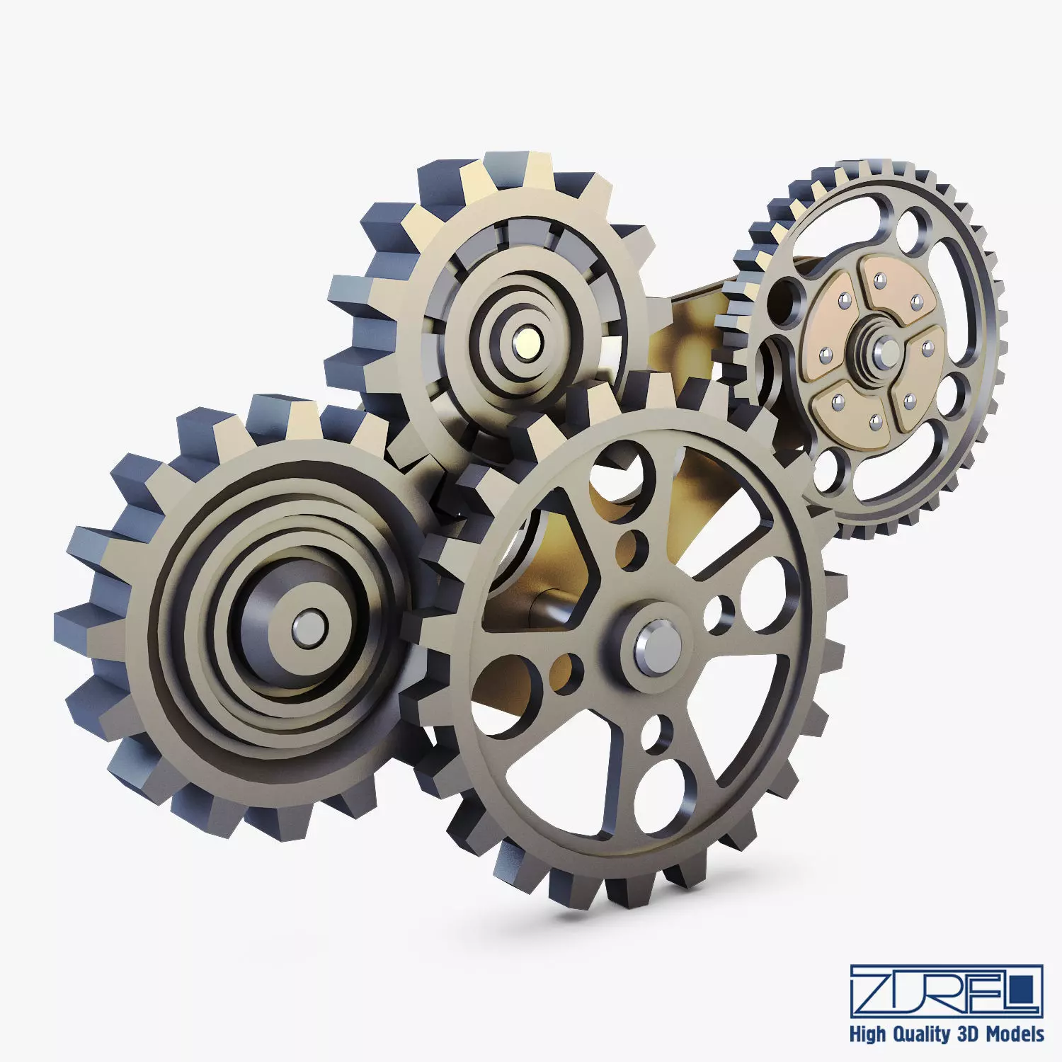 Gear Mechanism Low Poly v 6 Low-poly 3D model_0