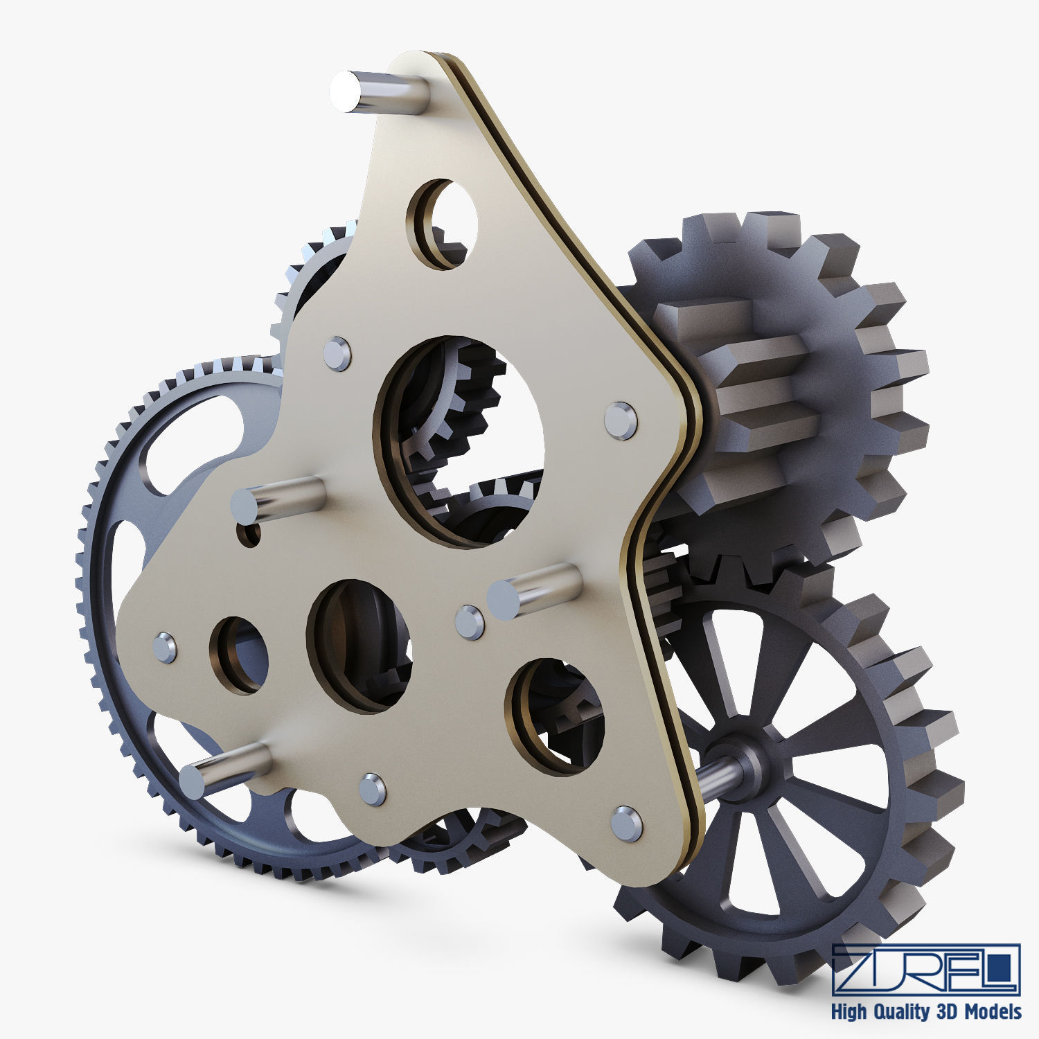 Gear Mechanism Low Poly v 5 Low-poly 3D model_3