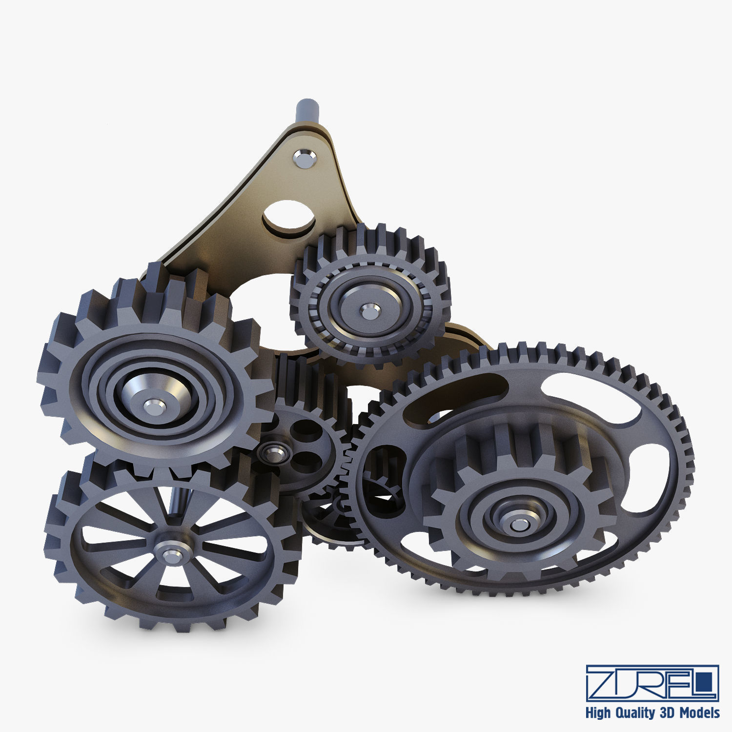 Gear Mechanism Low Poly v 5 Low-poly 3D model_8