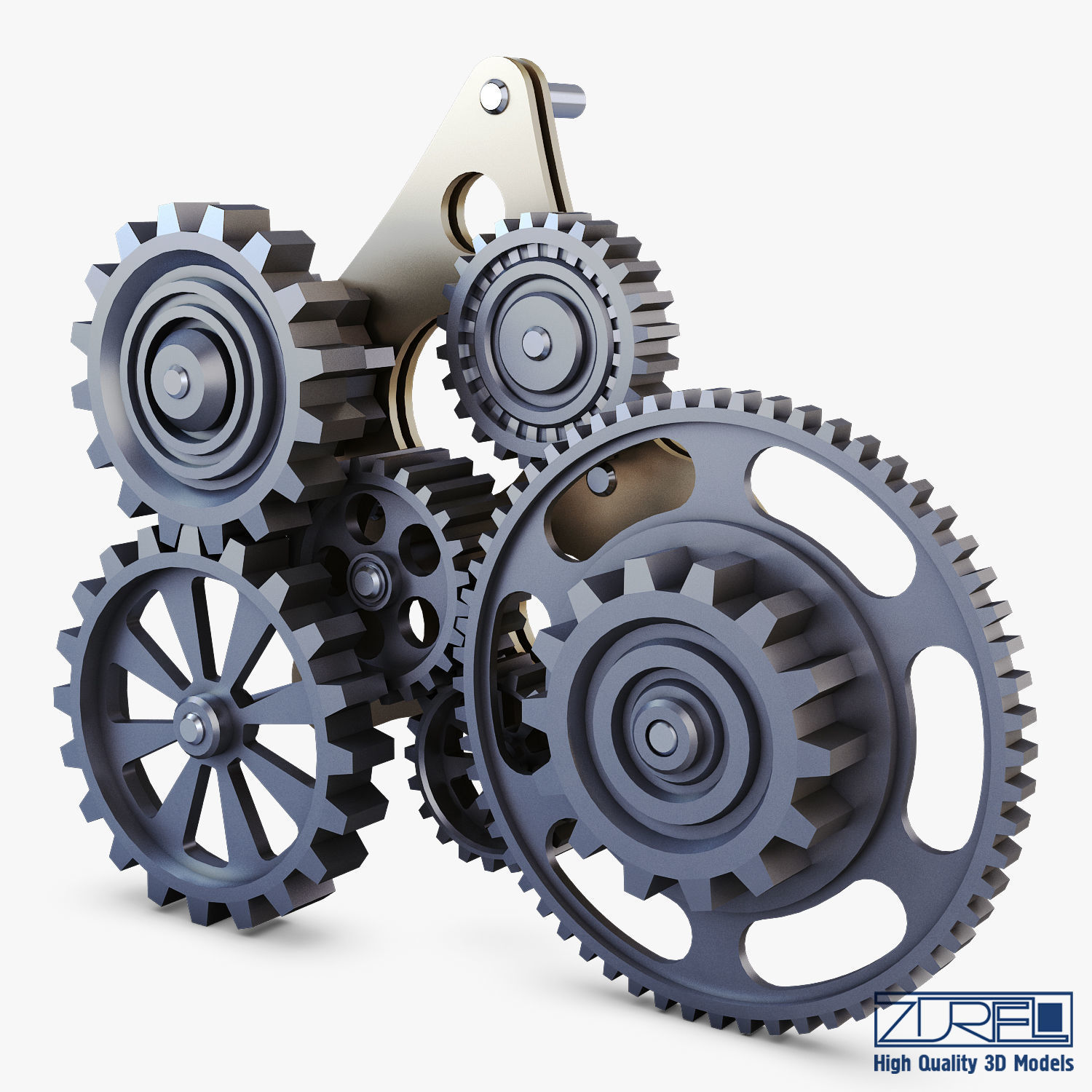 Gear Mechanism Low Poly v 5 Low-poly 3D model_2