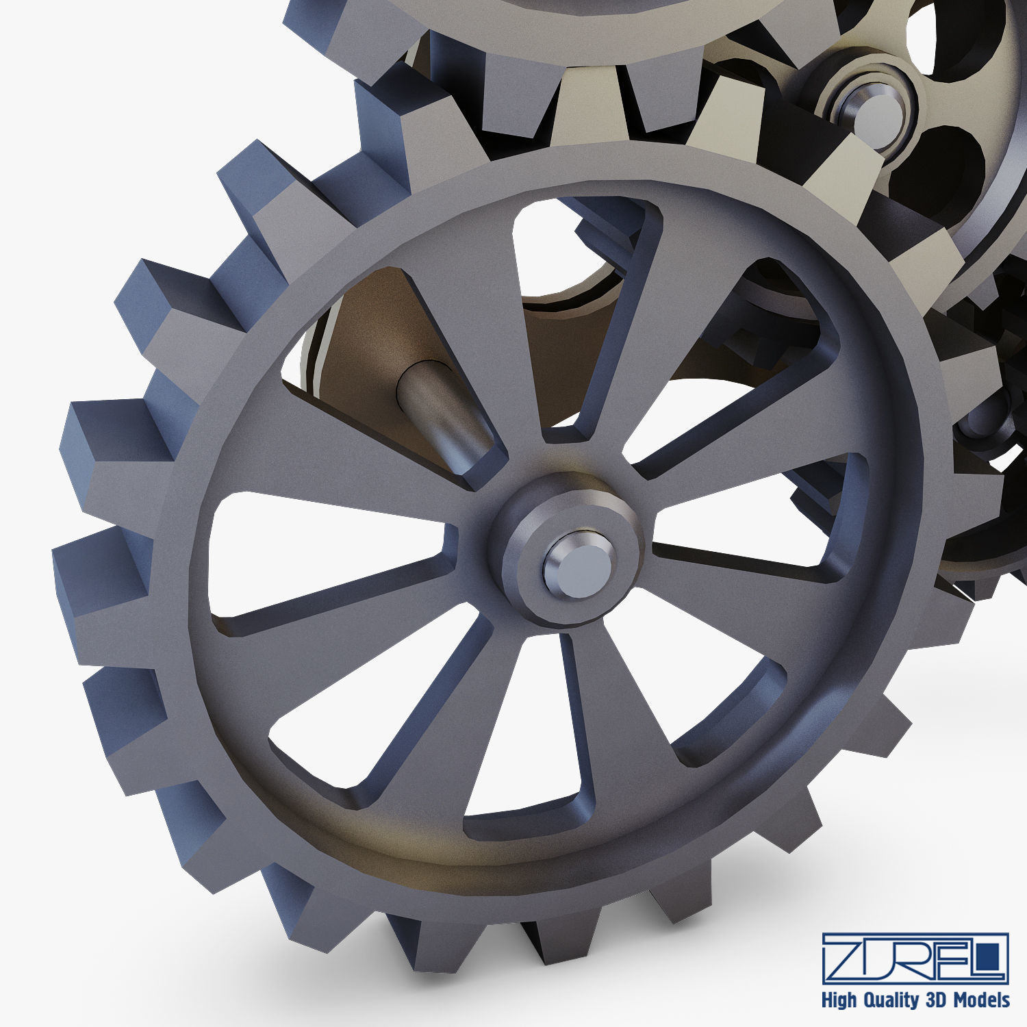 Gear Mechanism Low Poly v 5 Low-poly 3D model_16