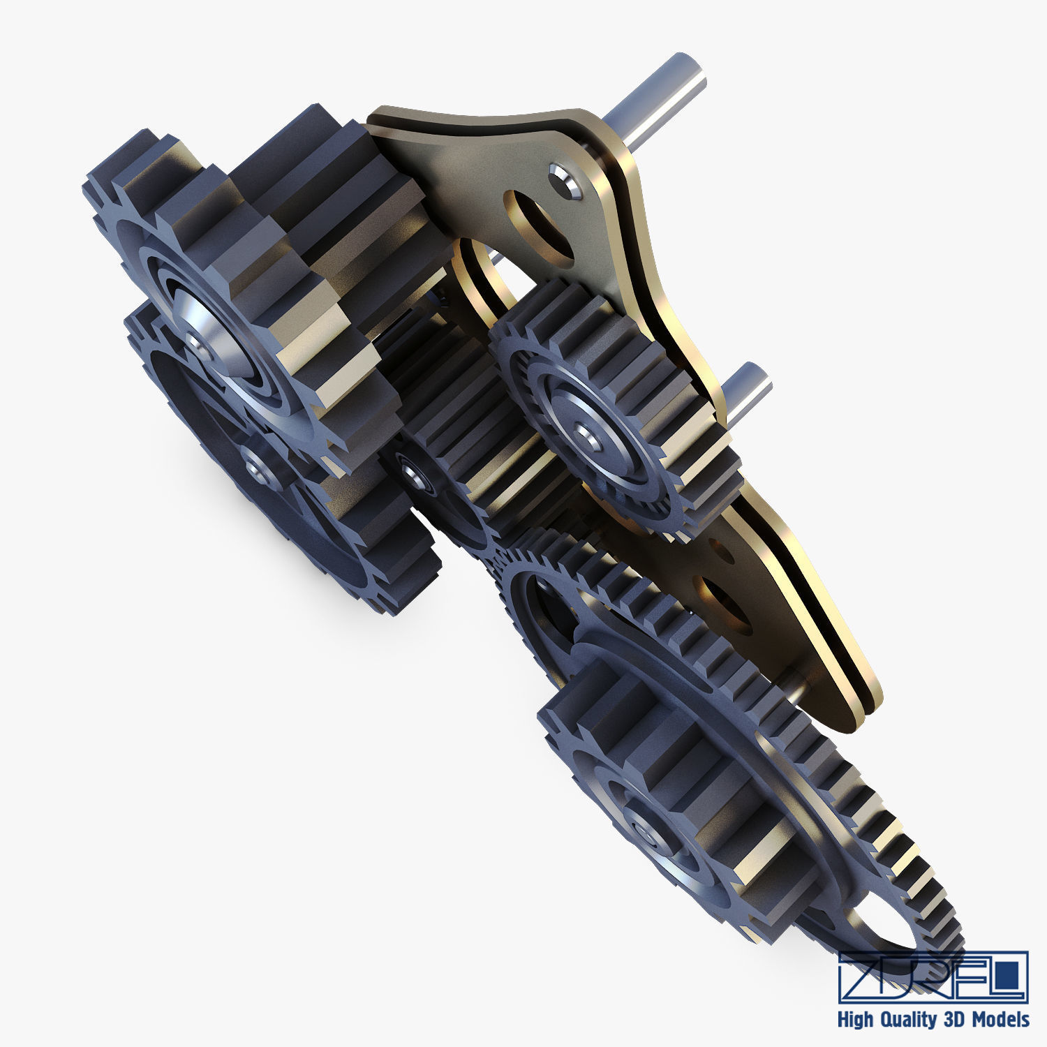 Gear Mechanism Low Poly v 5 Low-poly 3D model_11