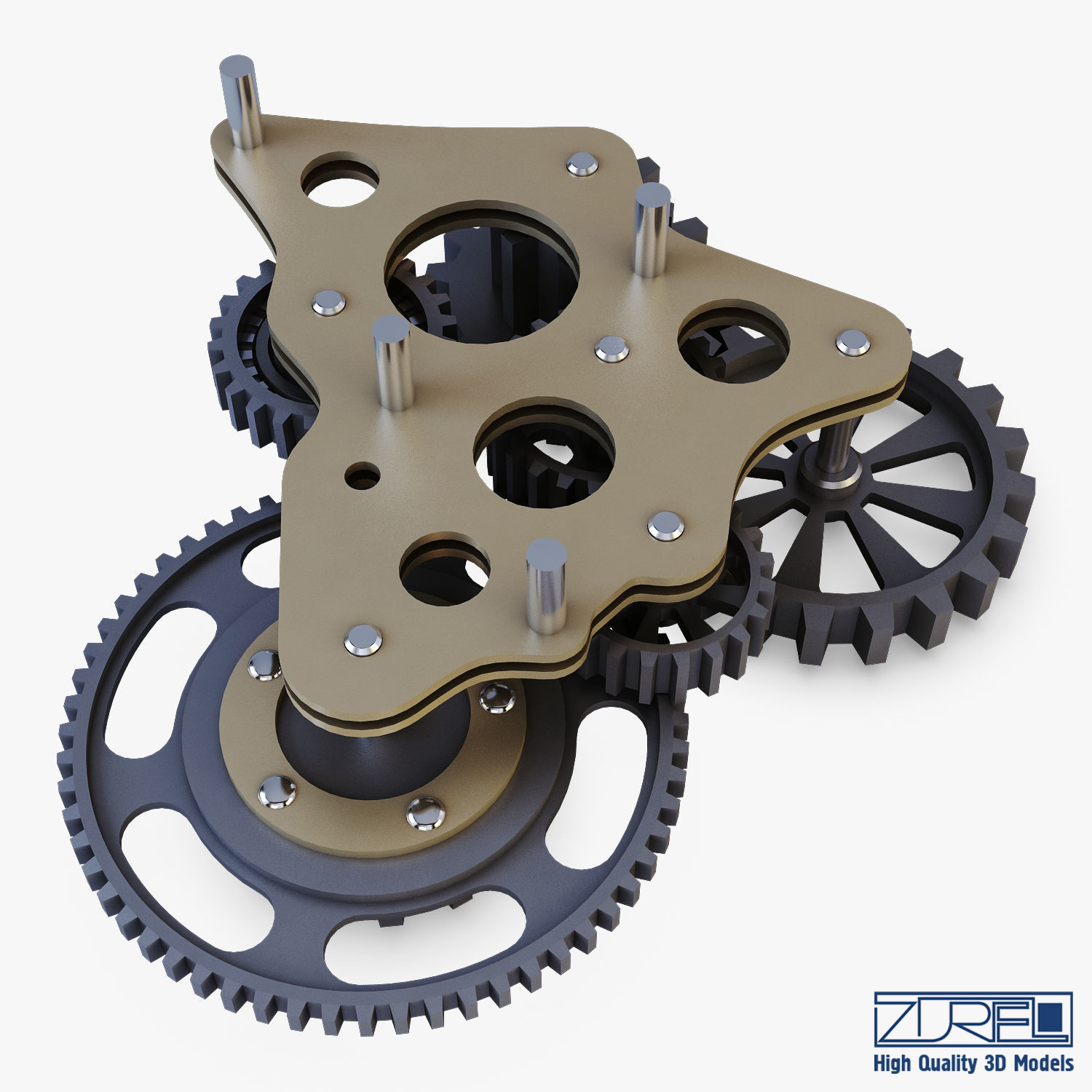 Gear Mechanism Low Poly v 5 Low-poly 3D model_15