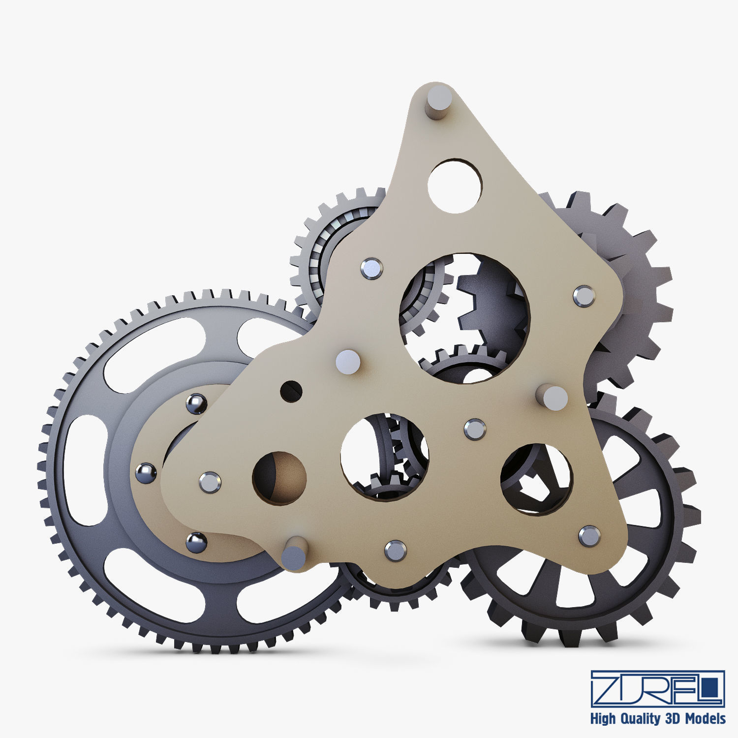 Gear Mechanism Low Poly v 5 Low-poly 3D model_5