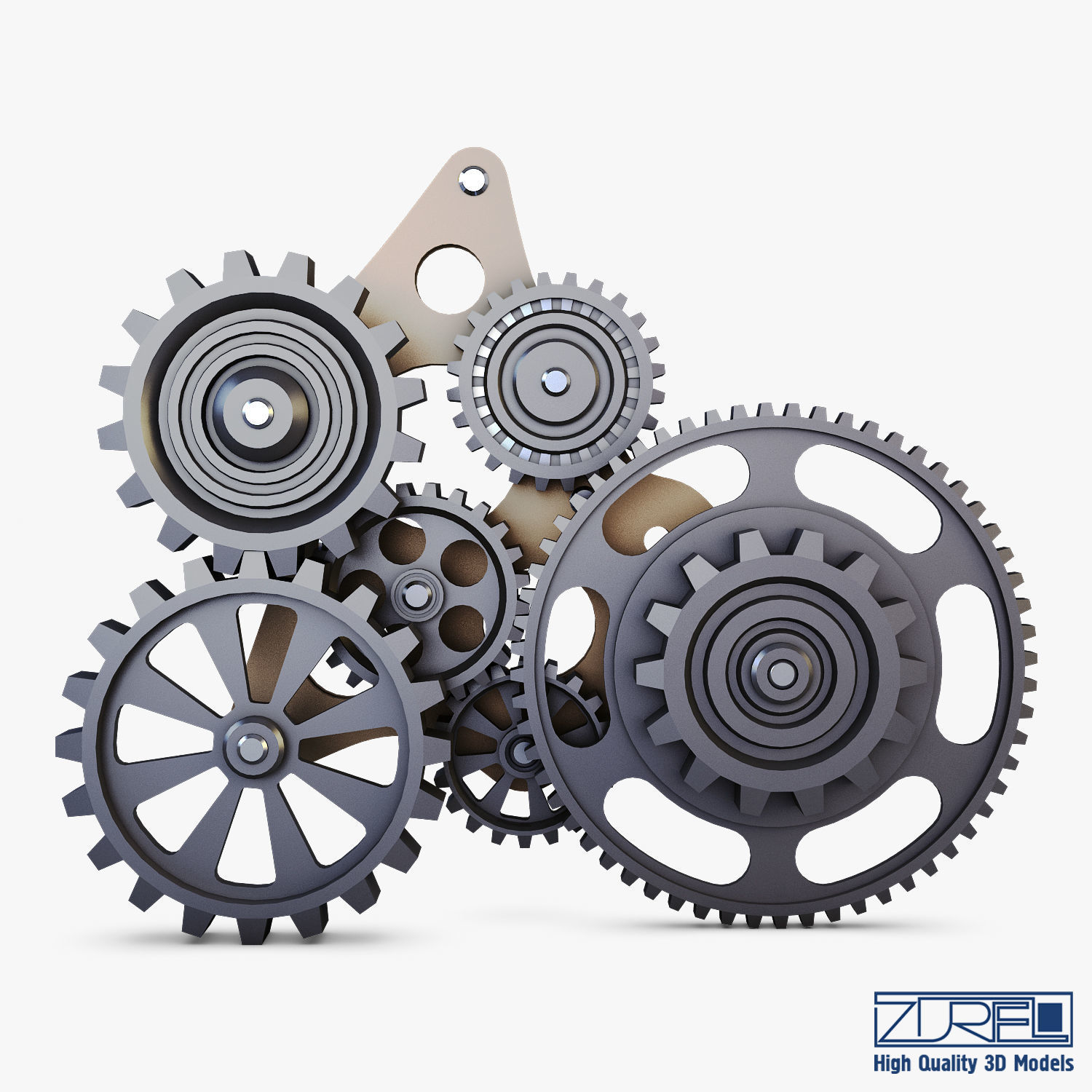 Gear Mechanism Low Poly v 5 Low-poly 3D model_4