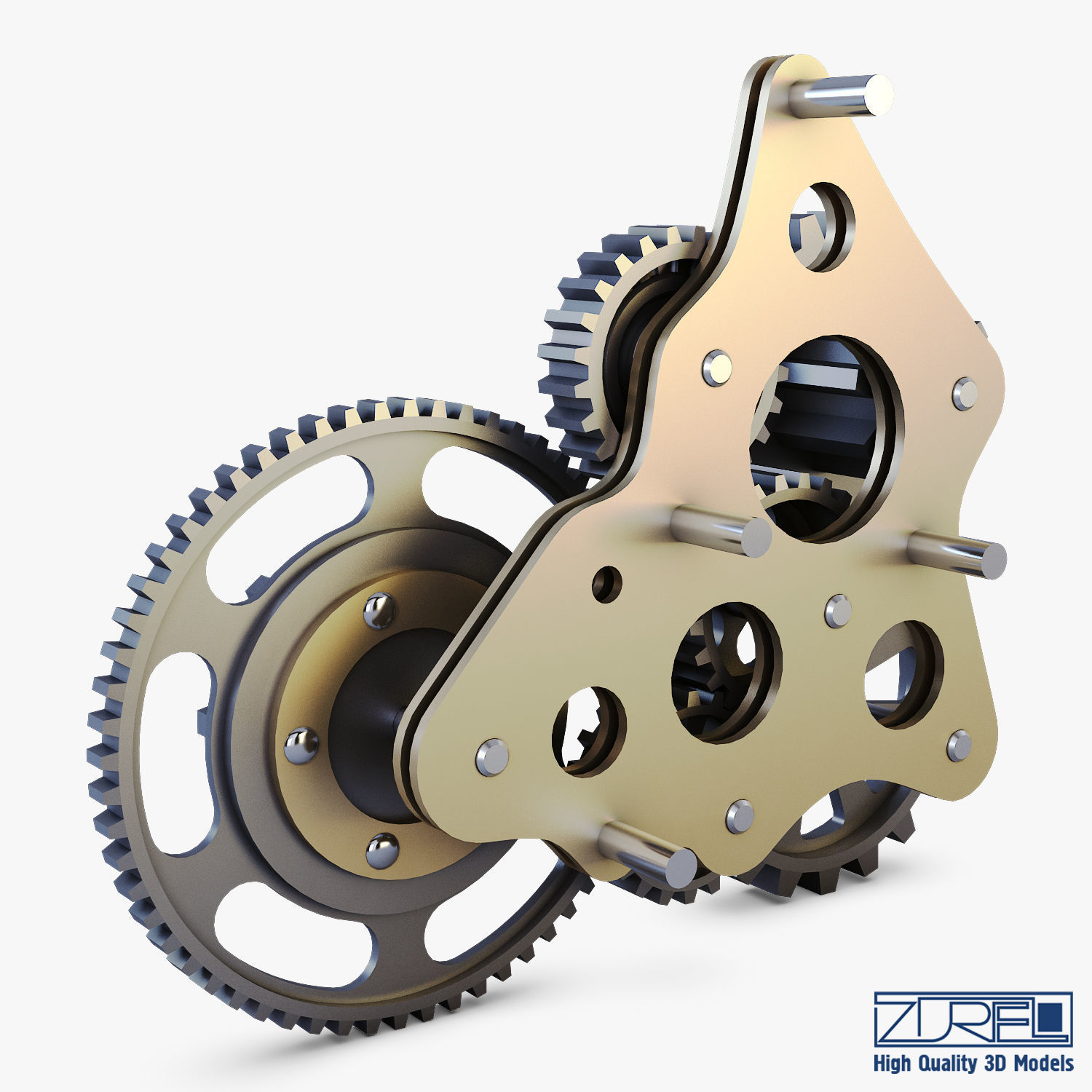Gear Mechanism Low Poly v 5 Low-poly 3D model_1