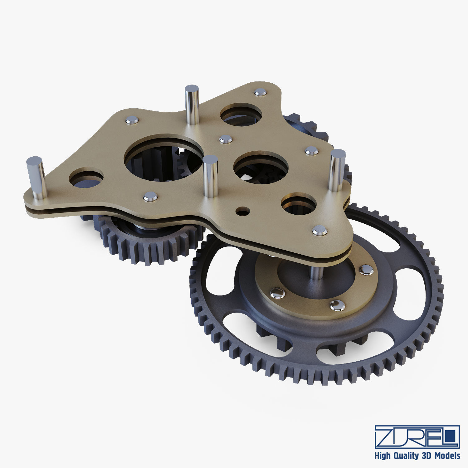 Gear Mechanism Low Poly v 5 Low-poly 3D model_14