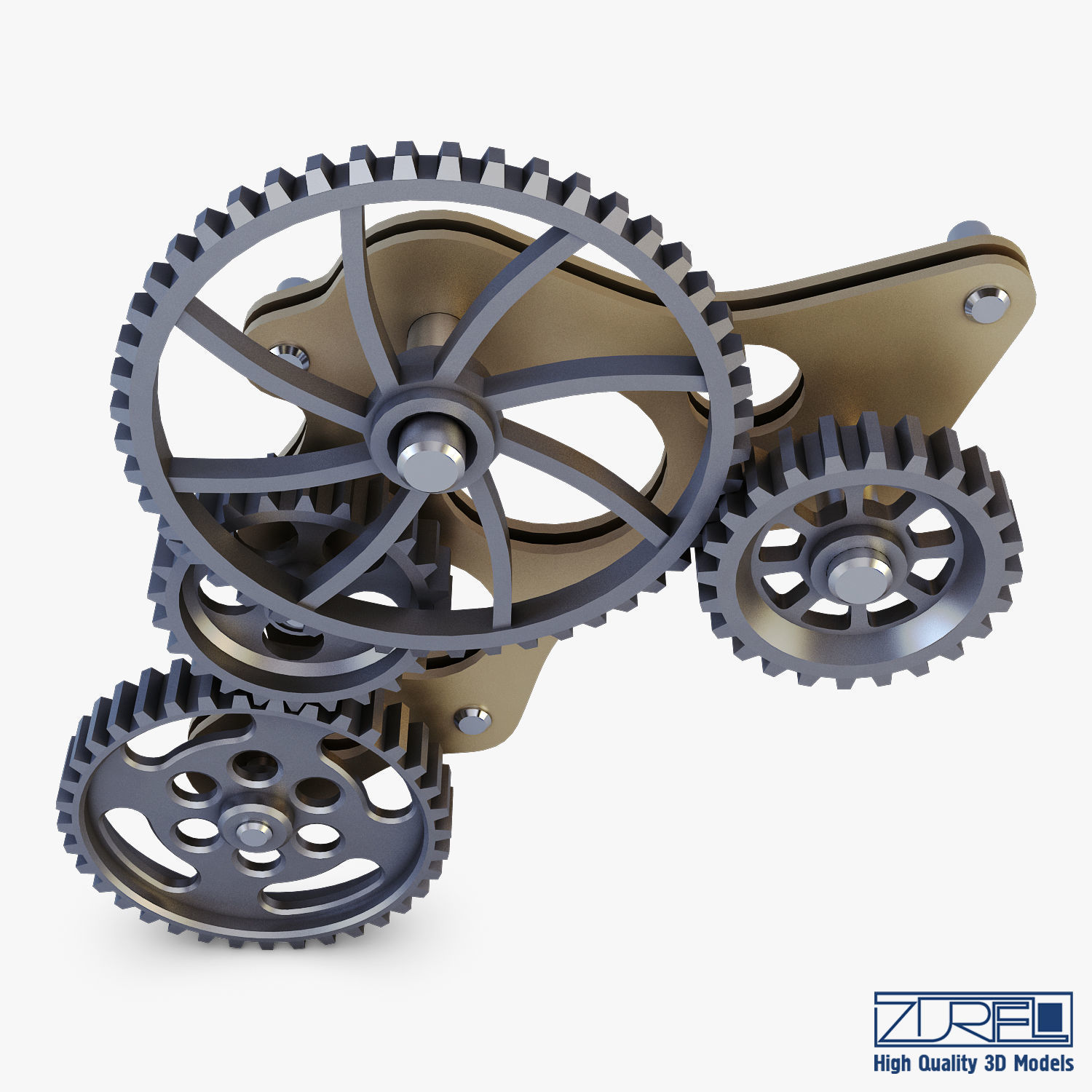 Gear Mechanism Low Poly v 4 Low-poly 3D model_8