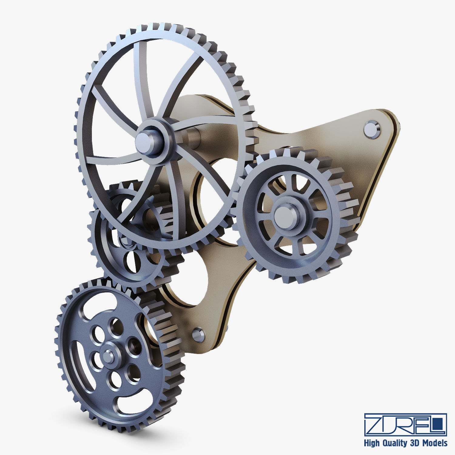 Gear Mechanism Low Poly v 4 Low-poly 3D model_2