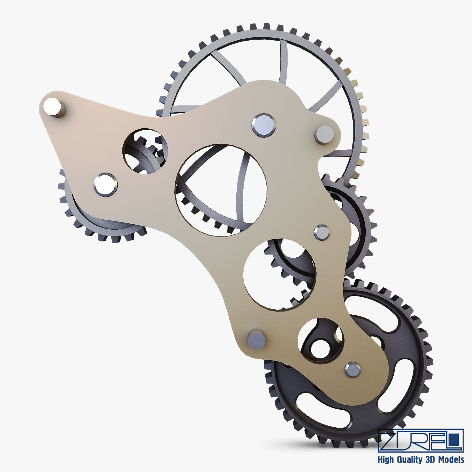 Gear Mechanism Low Poly v 4 Low-poly 3D model_5