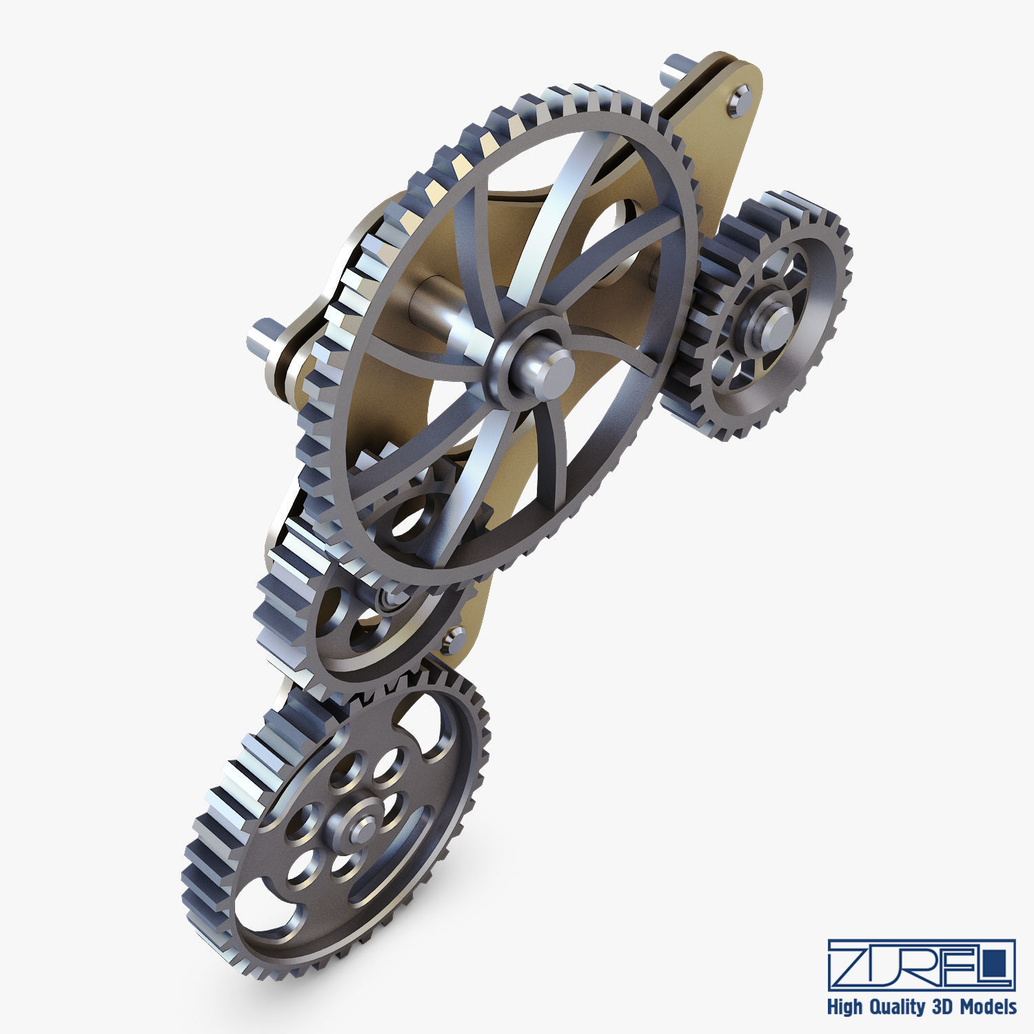 Gear Mechanism Low Poly v 4 Low-poly 3D model_6